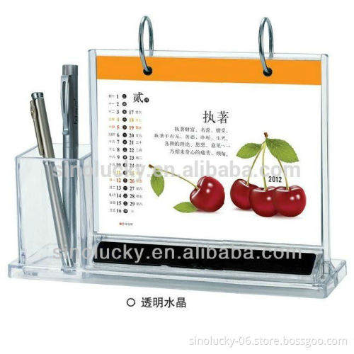 Custom Acrylic Standard Desk Calendar Table Stand With Pen Holder
